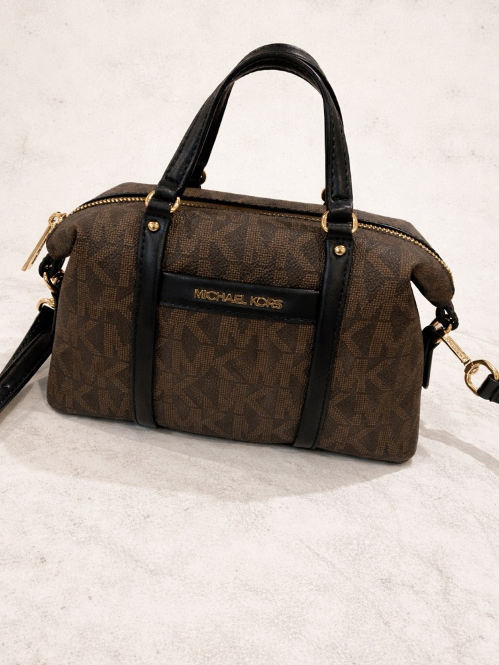 Michael Kors Becky Brown Monogram Satchel
